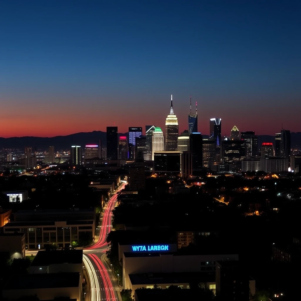 Downtown LA skyline at night
